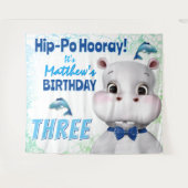 Nijlpaard Blauwe Vis Jongen Verjaardag Achtergrond Wandkleed (Voorkant (horizontaal))