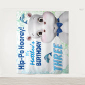 Nijlpaard Blauwe Vis Jongen Verjaardag Achtergrond Wandkleed (Voorkant)