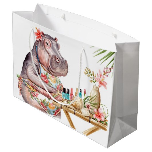 Nijlpaard doet manicure bij het strand  groot cadeauzakje (Achterkant Gekanteld)