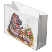 Nijlpaard doet manicure bij het strand groot cadeauzakje (Voorkant Gekanteld)