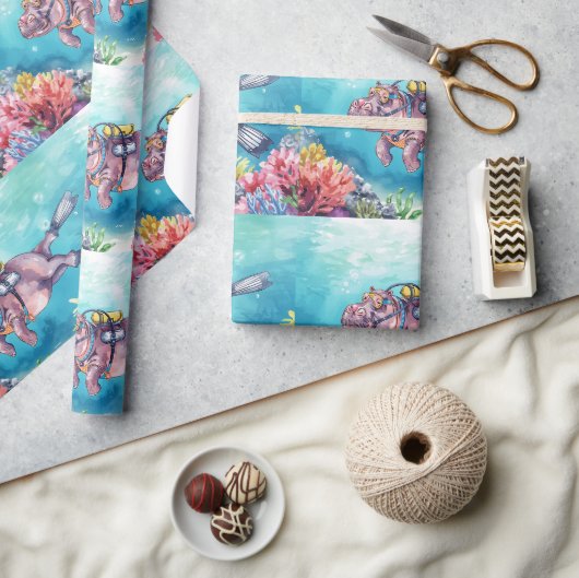 Nijlpaard Duiker onder water Cadeaupapier (Crafts)