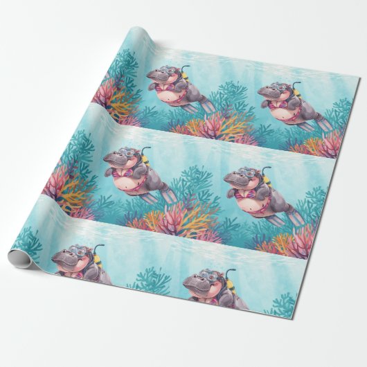 Nijlpaard Duiker onder water Cadeaupapier (Uitgerold)