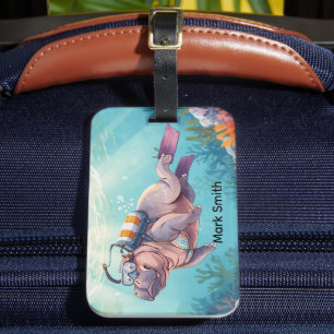 Nijlpaard duikt onder water bagagelabel