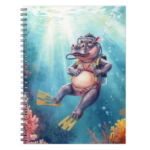 Nijlpaard duikt onder water notitieboek