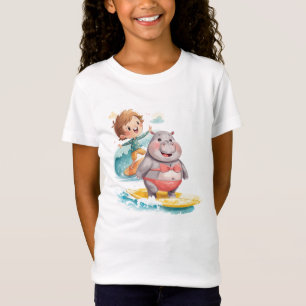 Nijlpaard en surfer surfen in de zee t-shirt