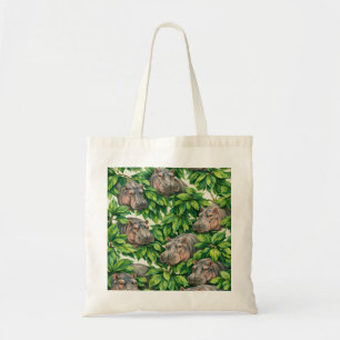 Nijlpaard en Tropische Bladeren Patroon Tote Bag