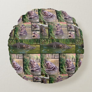 Nijlpaard Foto Collage, Rond Kussen