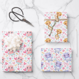 Nijlpaard Giraffe Varken Liefde Inpakpapier Set va Vel