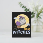 Nijlpaard Halloween Heks Kinderen Heksen Beste Hek Feestdagenkaart (Staand voorkant)