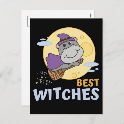 Nijlpaard Halloween Heks Kinderen Heksen Beste Hek Feestdagenkaart (Voorkant / Achterkant)