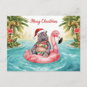Nijlpaard in Bikini op Kerstzwembadfeestje Feestdagenkaart