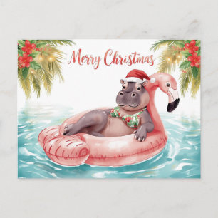 Nijlpaard in Bikini op Kerstzwembadfeestje Feestdagenkaart