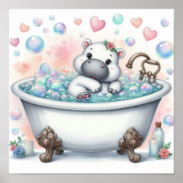 Nijlpaard in bubbelbad poster