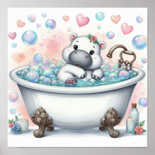 Nijlpaard in bubbelbad poster