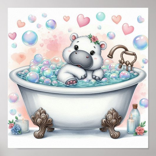 Nijlpaard in bubbelbad poster (Voorkant)
