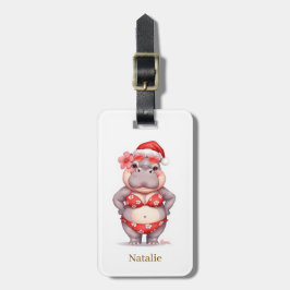 Nijlpaard in rode bikini voor Kerstmis Bagagelabel