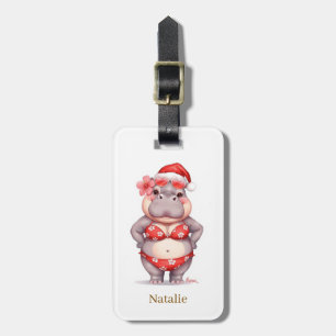 Nijlpaard in rode bikini voor Kerstmis Bagagelabel