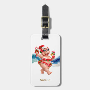 Nijlpaard in rode bikini voor Kerstmis Bagagelabel