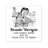 Nijlpaard in Water Kaken Wijd Open Naam Retouradre Zelfinktende Stempel (Design)