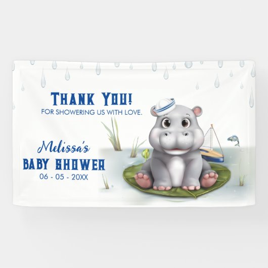 Nijlpaard Jongen Baby Shower Spandoek (Horizontaal)