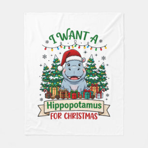 Nijlpaard Kerstmis Nijlpaard Kerstman Hoed Bomen C Fleece Deken