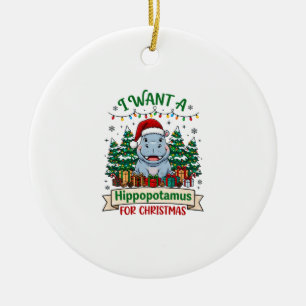 Nijlpaard Kerstmis Nijlpaard Kerstman Hoed Bomen C Keramisch Ornament