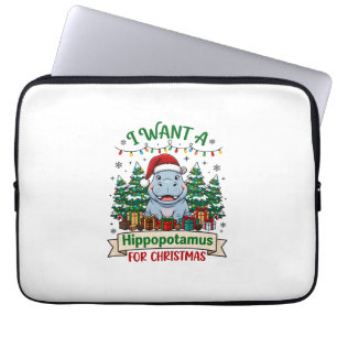 Nijlpaard Kerstmis Nijlpaard Kerstman Hoed Bomen C Laptop Sleeve