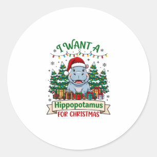 Nijlpaard Kerstmis Nijlpaard Kerstman Hoed Bomen C Ronde Sticker