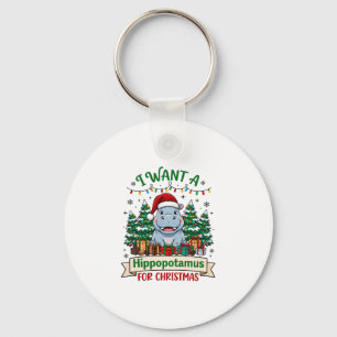 Nijlpaard Kerstmis Nijlpaard Kerstman Hoed Bomen C Sleutelhanger
