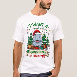 Nijlpaard Kerstmis Nijlpaard Kerstman Hoed Bomen C T-shirt