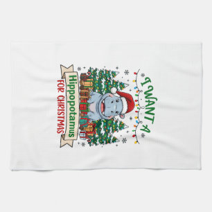 Nijlpaard Kerstmis Nijlpaard Kerstman Hoed Bomen C Theedoek