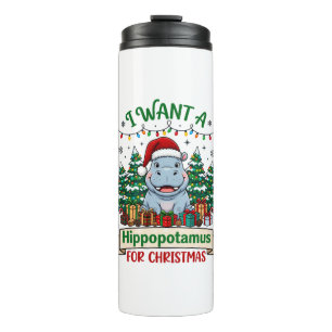Nijlpaard Kerstmis Nijlpaard Kerstman Hoed Bomen C Thermosbeker