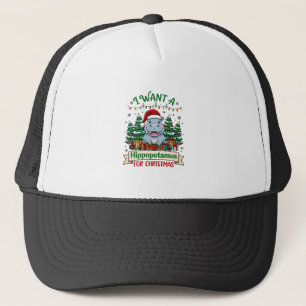 Nijlpaard Kerstmis Nijlpaard Kerstman Hoed Bomen C Trucker Pet