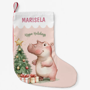 Nijlpaard Kinderen Schattig Roze Aangepaste Naam Kleine Kerstsok
