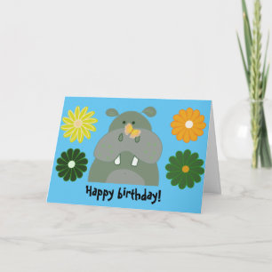 nijlpaard leuk vlinder verjaardag feestdagen kaart