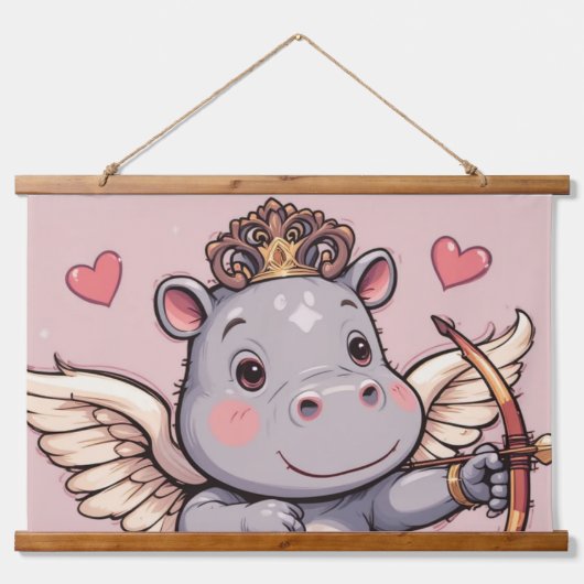 Nijlpaard liefde cupido hangend wandkleed (Voorkant)