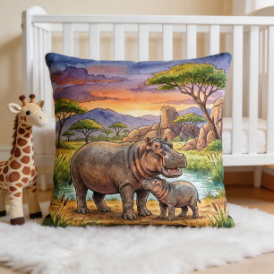 Nijlpaard mama en kalf safari dieren  kussen