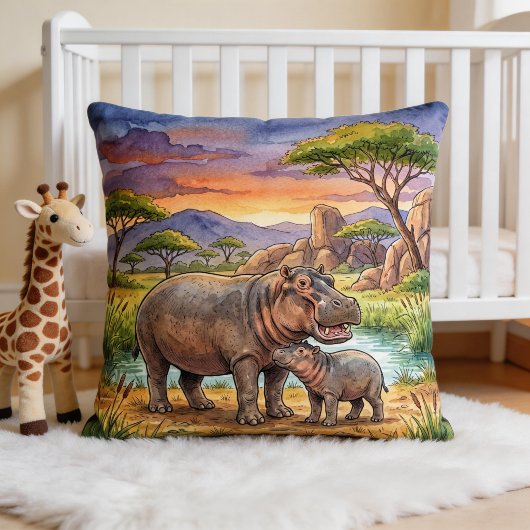 Nijlpaard mama en kalf safari dieren  kussen