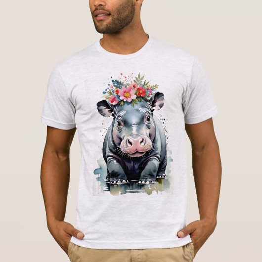 nijlpaard met bloemkroon t-shirt (Voorkant)