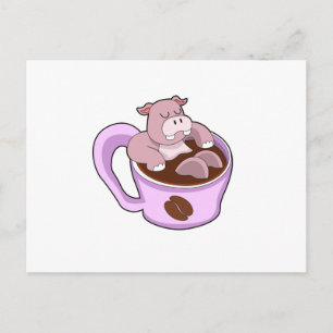 Nijlpaard met kopje koffie briefkaart
