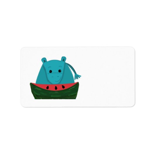 Nijlpaard met Watermeloenschijf Etiket (Voorkant)