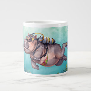 Nijlpaard onder water met duikuitrusting grote koffiekop