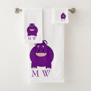 Nijlpaard ontwerp met monogram bad handdoek