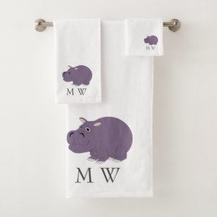 Nijlpaard ontwerp met monogram bad handdoek