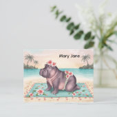 Nijlpaard op het strand briefkaart (Staand voorkant)