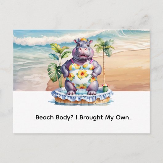 Nijlpaard op het strand briefkaart (Voorkant)