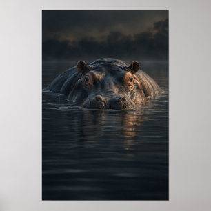 Nijlpaard rustend in donker water Wildlife-muur A Poster
