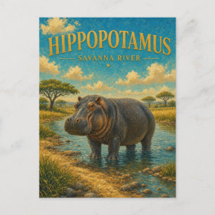 Nijlpaard Savanne Rivier Aquarel GeoSaga Briefkaart