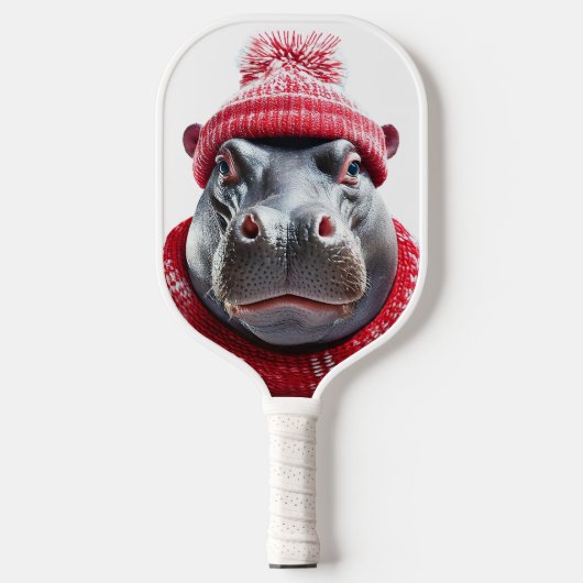 Nijlpaard Sjaal en Muts Pickleball Paddle (Voorkant)