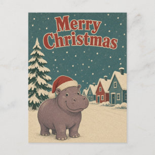 Nijlpaard Sneeuw Rij Dier Kerstmis Briefkaart